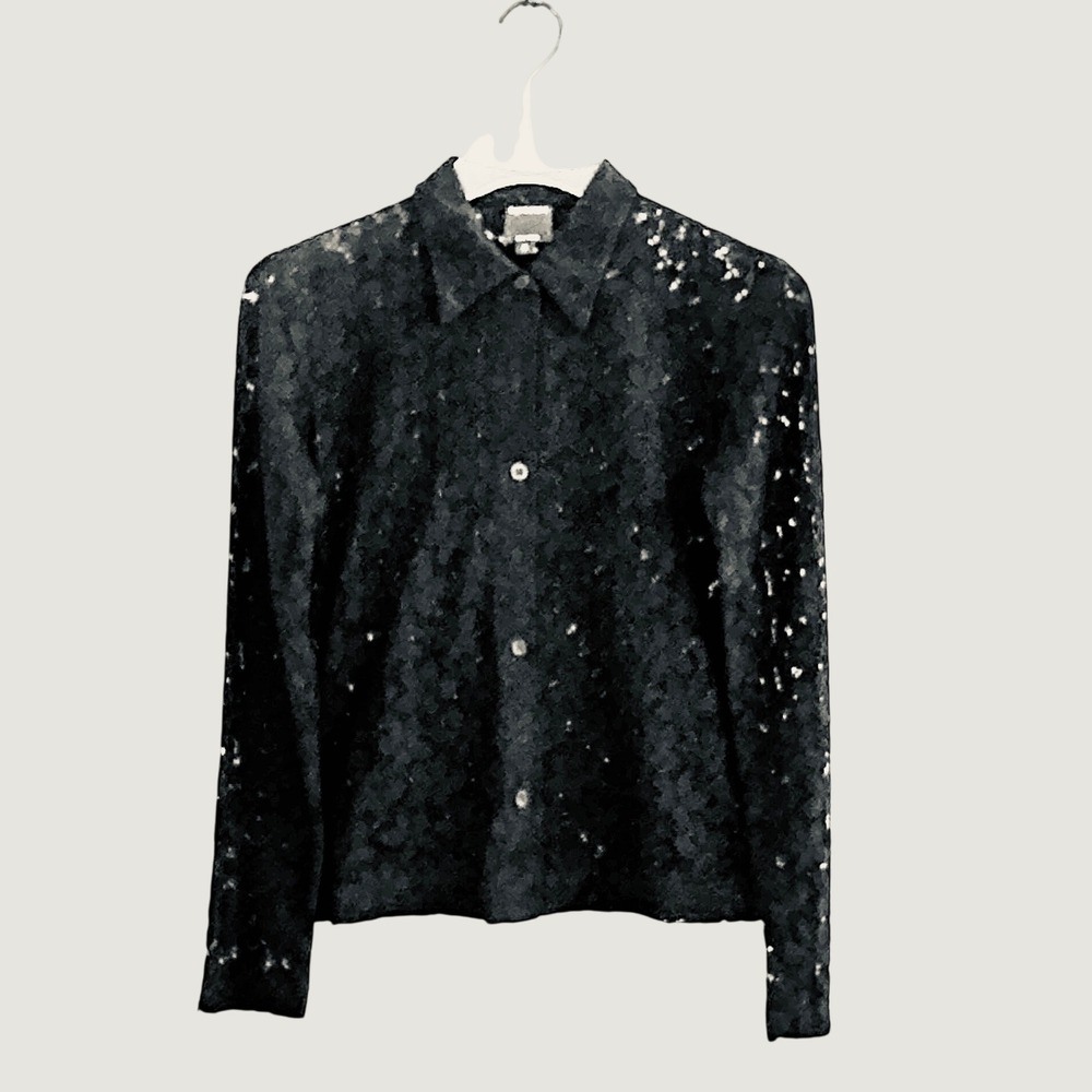 Catalyst New York Womens Black Floral Lace Button Down Shirt Long Sleeve Size 2
